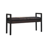 Artisan Furniture Solid Wood Gridline Bench with Black Leather Upholstery – Modern Hallway Seating, Black