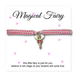 Aye Do Gifts Magical Fairy Friendship Bracelet with Gift Card – Pink Cord, Gold Enamel Fairy, Gift Boxed