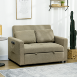HOMCOM Click-Clack 2 Seater Sofa Bed with Cushions & Side Pockets – Space-Saving Guest Settee, Brown