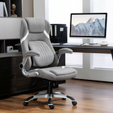 Vinsetto High Back Linen-Look Office Chair with Tilt, Lumbar Support & Flip-Up Arms – Grey