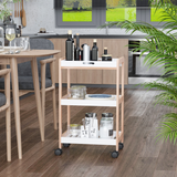 HOMCOM 3-Tier Bamboo Kitchen Serving Trolley on Wheels – Mobile Storage with Push Handle