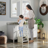 AIYAPLAY Toddler Tower, Adjustable 3-Step Kitchen Stool Helper with Non-Slip Surface – Ages 2-5, Grey