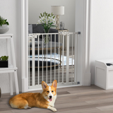 PawHut Adjustable Safety Gate with 1 Extension and 4 Screws – Pet Gate for Doors and Stairs, White