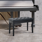 HOMCOM Duet Piano Stool with Storage & Tufted Faux Leather Seat – Solid Wood Keyboard Bench, Black