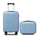 2-Piece Luggage Set with 20" Trolley Case and 14" Hand Case, V-Stripe PP Shell, Sky Blue