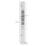 Tall Slim Bathroom Cabinet with 2 Cupboards, Drawer & 4 Open Shelves – Narrow Storage Unit, Light Grey