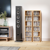 Set of 2 CD & Media Tower Racks with Adjustable Shelves – Slim Storage for CDs, DVDs & Games, Wood Colour