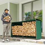 Outsunny Metal Firewood Rack with PE Cover, 0.6m³ Capacity – Outdoor Log Store, Dark Green