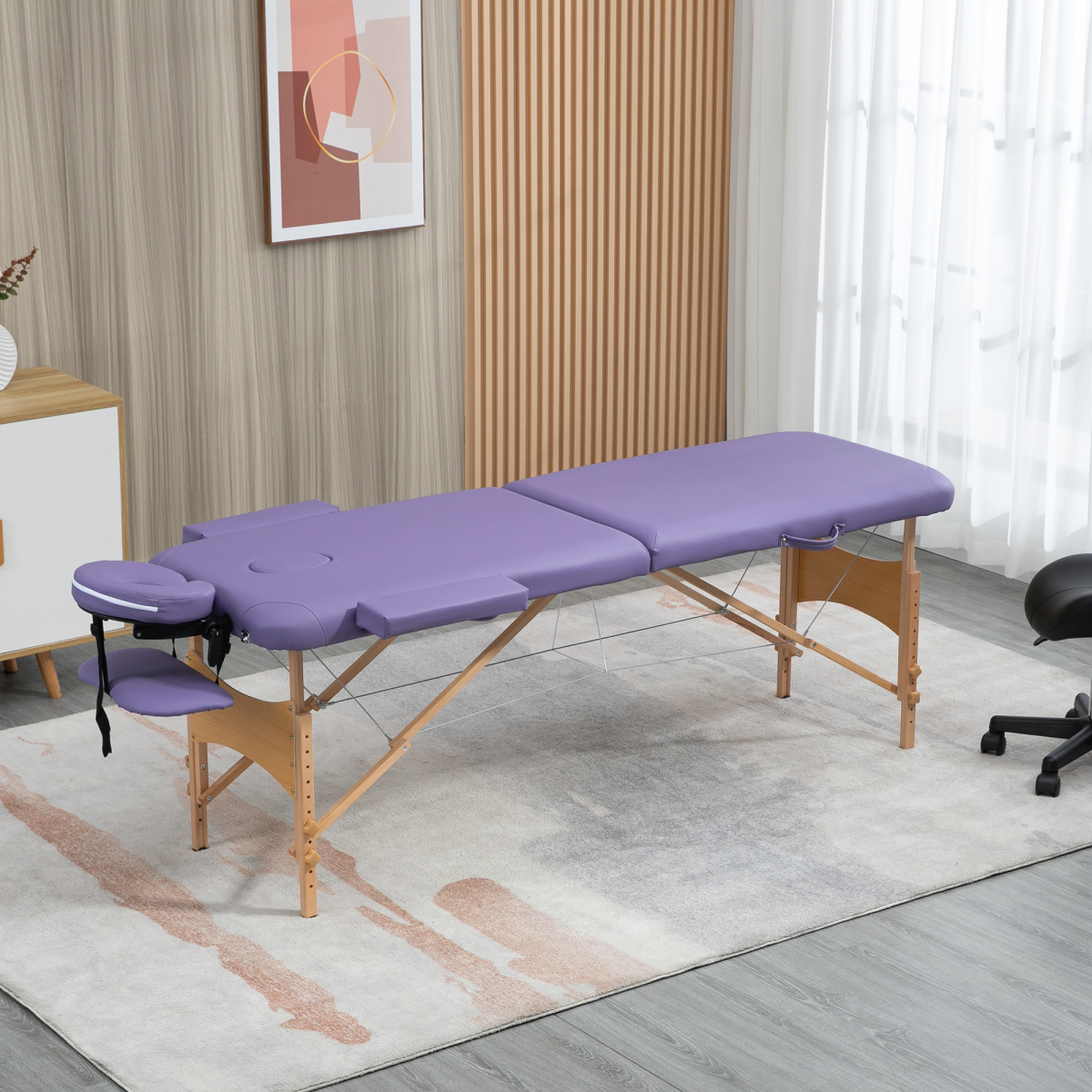 HOMCOM Portable Massage Table with Adjustable Height, Detachable Headrest & Carry Bag – Folding Beauty Bed, Purple