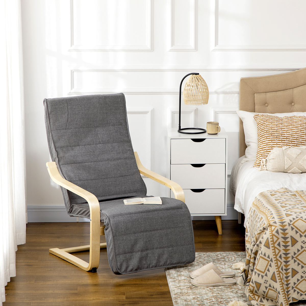 HOMCOM Modern Lounge Recliner Chair with 5-Level Adjustable Footrest – Padded Armchair, Dark Grey