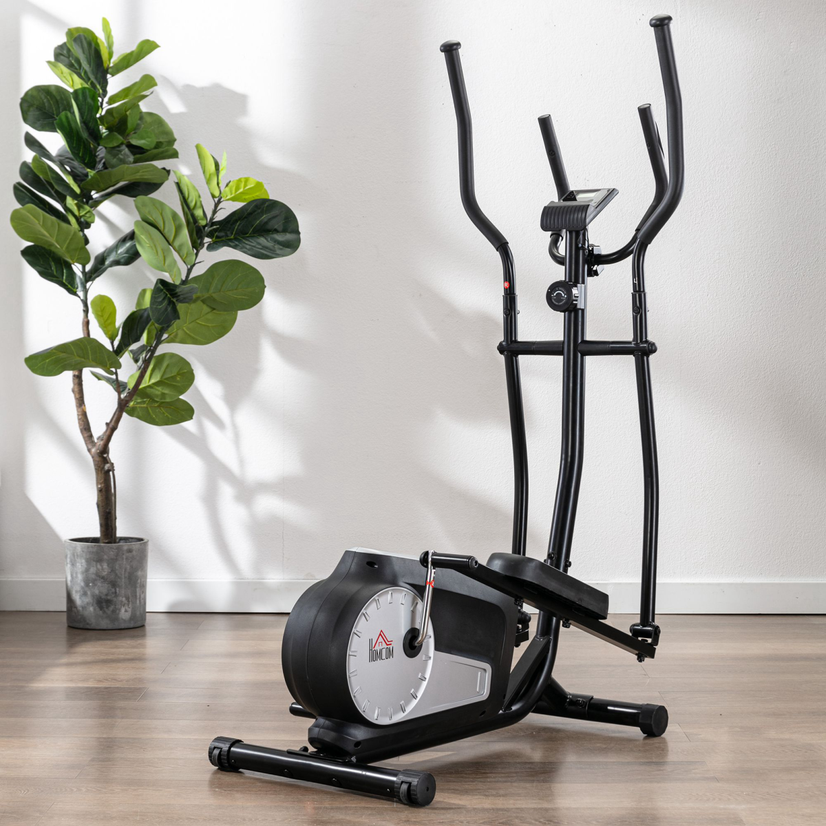 HOMCOM Elliptical Cross Trainer with 8 Resistance Levels & LCD Monitor – Home Cardio Machine, Black