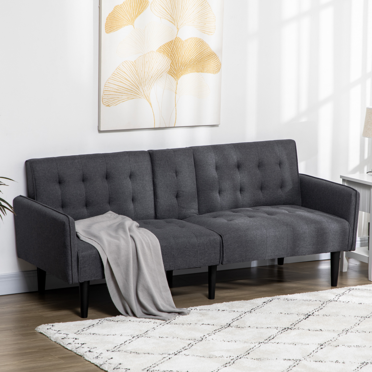HOMCOM 3 Seater Home Theatre Futon Recliner Sofa Bed with Cupholders – Movie Night & Guest Sofa, Grey