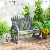 Outsunny Grey Fir Wood Outdoor Chair with Wheel-Shaped Armrest & Ergonomic Back Support – 250kg Capacity Garden Seating