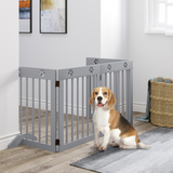 PawHut Freestanding Pet Gate with 4 Folding Panels & Support Feet – Wooden Dog Barrier for Doors and Stairs