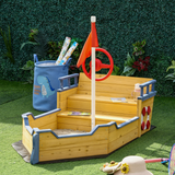 Outsunny Kids Wooden Sandbox Pirate Ship with Bench Seat and Storage Space – Garden Sandpit for Ages 3–6