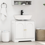 HOMCOM Modern Under Sink Cabinet with U-Shaped Cut-Out for Pedestal & Wall Basins – Bathroom Storage, White