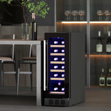 HOMCOM 19 Bottle Wine Cooler Fridge with Double-Tier Glass Door – Freestanding or Built-In, Black