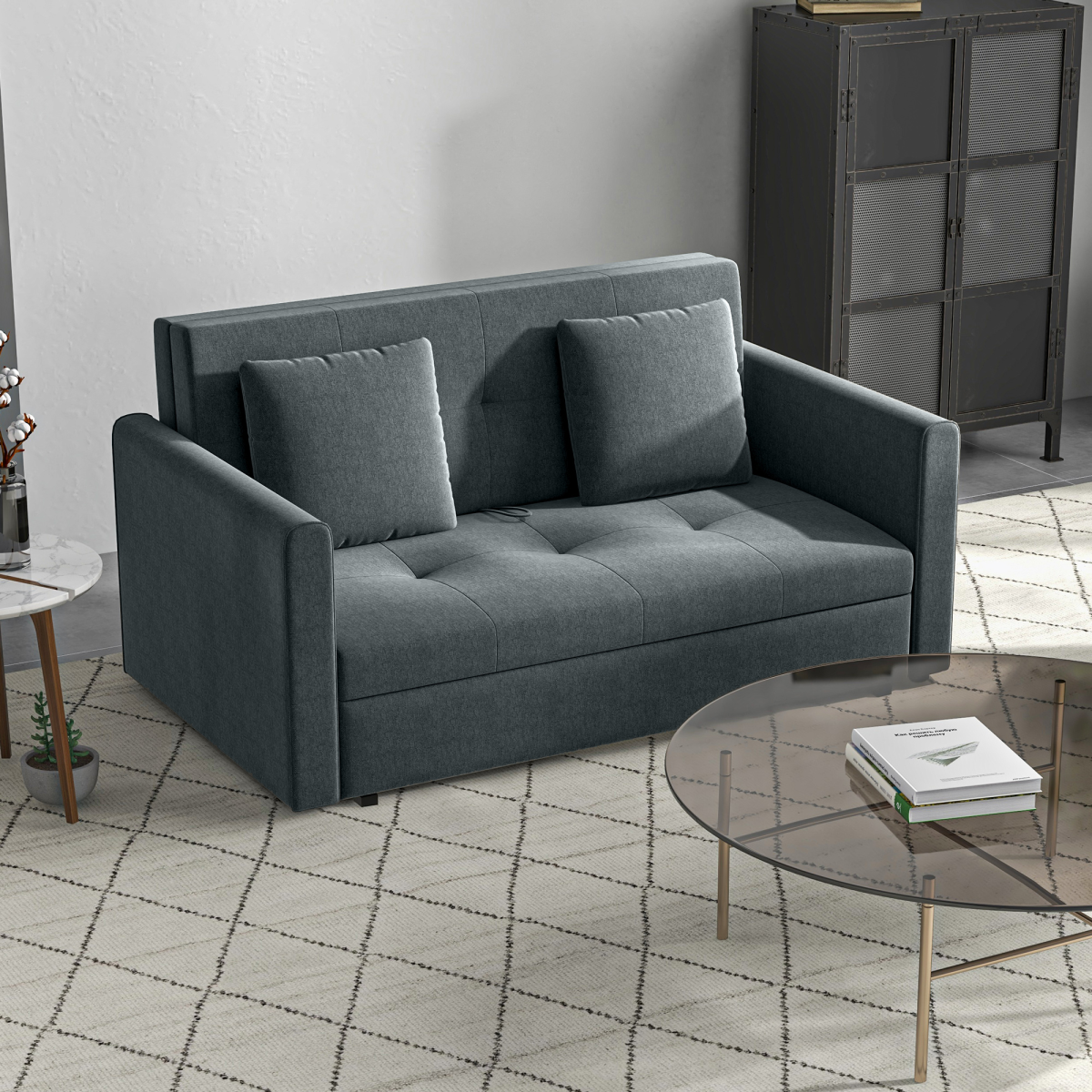 HOMCOM 2 Seater Sofa Bed with Hidden Storage & 2 Cushions – Convertible Loveseat for Guests & Small Homes