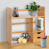 HOMCOM Bamboo Desk Organiser with 2 Drawers and 2 Cube Storage, 180 Degree Rotatable – Desktop Bookshelf