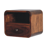 Artisan Furniture Extra Mini Wall-Mounted Bedside Table with 1 Drawer & Open Shelf, Solid Mango Wood – Dark Brown