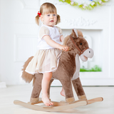 HOMCOM Kids Rocking Horse in Plush & Wood with Easy-Grip Handles and Footrest – Ride-On Rocker for Ages 3+