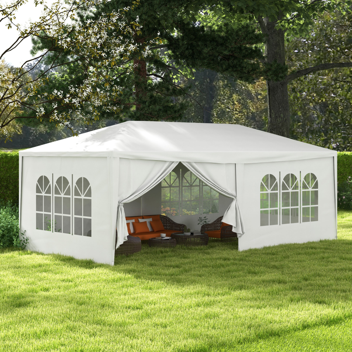 Outsunny 6x3m Gazebo Party Tent with Removable Side Walls & Windows – Outdoor Garden Event Canopy, White