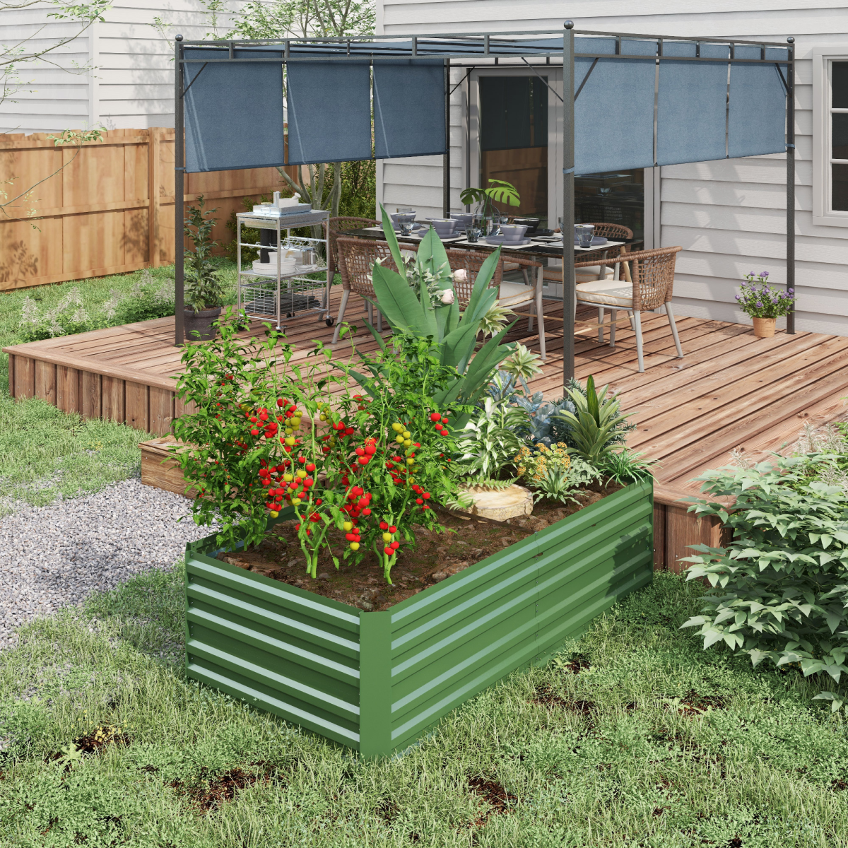 Outsunny Galvanised Steel Raised Garden Bed with Reinforced Rods, 180 x 90cm – Vegetable & Herb Planter, Green