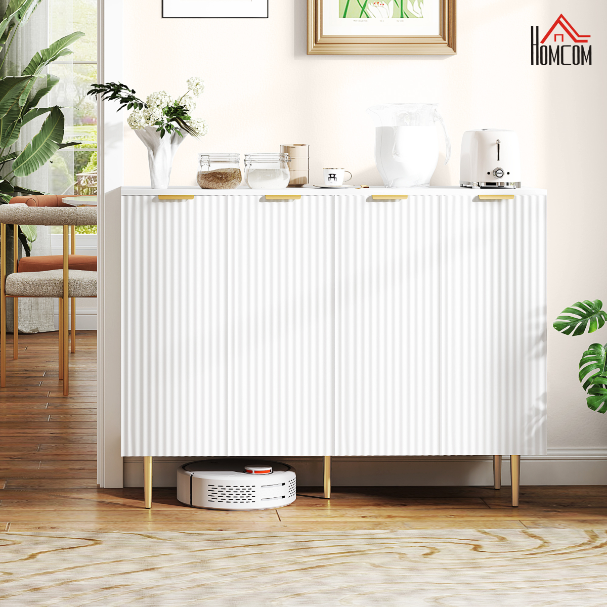 HOMCOM Sideboard Buffet Cabinet with Adjustable Shelves – Dining Room & Kitchen Storage, White