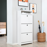 3-Drawer Shoe Storage Cabinet with Flip-Down Drawers – Holds 18 Pairs, Slim Hallway Organiser, White