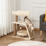 PawHut Cat Tree Kitten Tower with Scratching Post, Jute Pad, Plush Bed, U-Shape Perch & Dangling Toy Balls