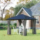 Outsunny 3 x 3m Hardtop Gazebo with Polycarbonate Roof, Curtains & Netting – Garden Shelter, Dark Grey