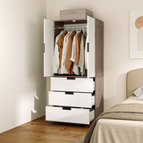 HOMCOM 2-Door Wardrobe with 3 Drawers & Hanging Rail – Bedroom Storage, Brown & White