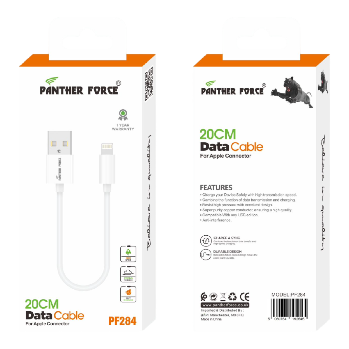 Panther Force 20cm Lightning Data Cable – Fast Charging & Data Transfer for Apple Devices