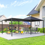 Outsunny 3 x 3m Garden Gazebo with Extendable Awning, Wheels & UPF30+ Canopy – Patio Shelter, Dark Grey
