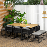 Outsunny 11-Piece Rattan Dining Set for 10 with Cushions, Space-Saving Table & Chairs – Garden Furniture