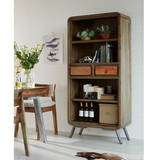 Aspen Large Industrial Bookcase in Solid Hardwood & Reclaimed Metal – Retro Two-Tone Shelving with Drawers