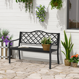 Outsunny 2-Seater Vintage Garden Bench with Steel & Cast Iron Frame, Slatted Seat – Matte Black