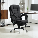 Vinsetto Heated Massage Office Chair with 6-Point Vibration, 135° Recline & Footrest – Black Linen-Feel