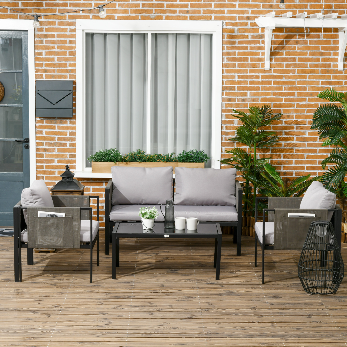 Outsunny Garden Sofa Set glass table detail