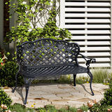 Outsunny Cast Aluminium Garden Bench – Antique-Style Outdoor Seat with Floral Scroll Back, Black