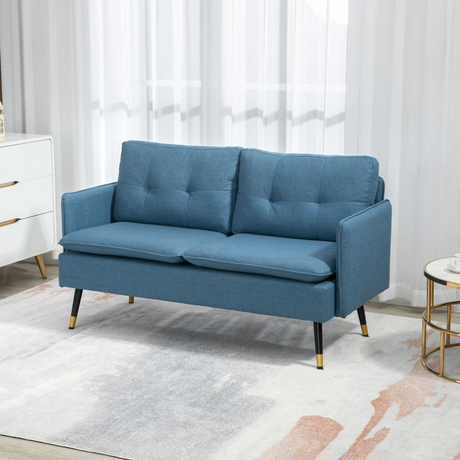 HOMCOM Dark Blue Loveseat button tufting detail