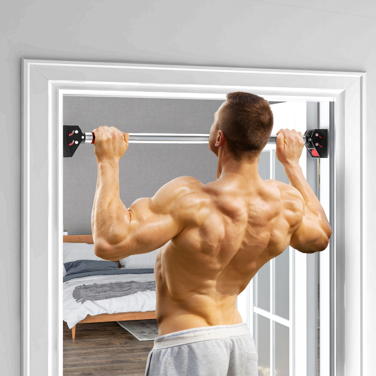 SPORTNOW No-Screw Doorway Pull Up Bar, Adjustable 75–92cm with Non-Slip Grips – 200kg Capacity Chin Up Bar
