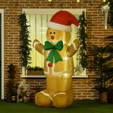 HOMCOM 6ft Christmas Inflatable Gingerbread Man with Santa Hat and LED Lights – Outdoor Garden Decor
