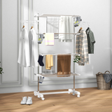 HOMCOM 4-Tier Folding Clothes Airer Rail with Wheels – Indoor Garment Drying Stand, White and Silver