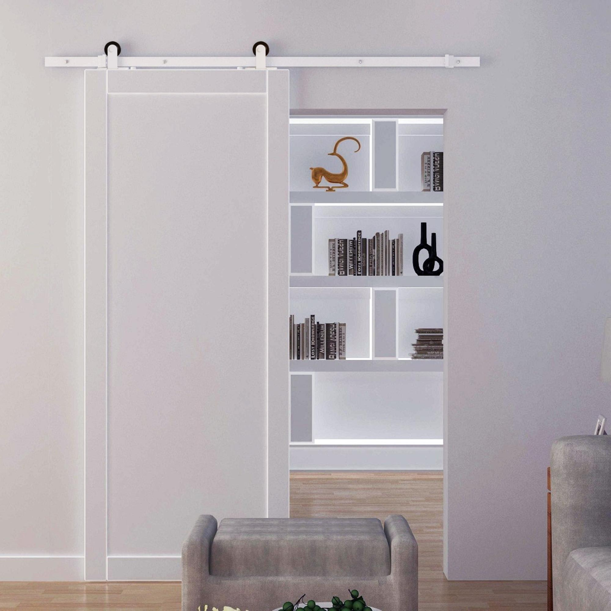 HOMCOM 6ft Modern Carbon Steel Sliding Barn Door Track Kit – Space-Saving Door Hardware, White