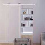 HOMCOM 6ft Modern Carbon Steel Sliding Barn Door Track Kit – Space-Saving Door Hardware, White