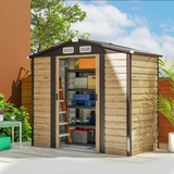 Outsunny 7 x 4ft Metal Garden Shed with Lockable Sliding Doors & Vents – Apex Roof Bike Storage, Natural