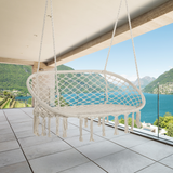 Outsunny Large Macramé Hanging Hammock Chair with Metal Frame – Two-Seater Indoor & Garden Swing, Cream White