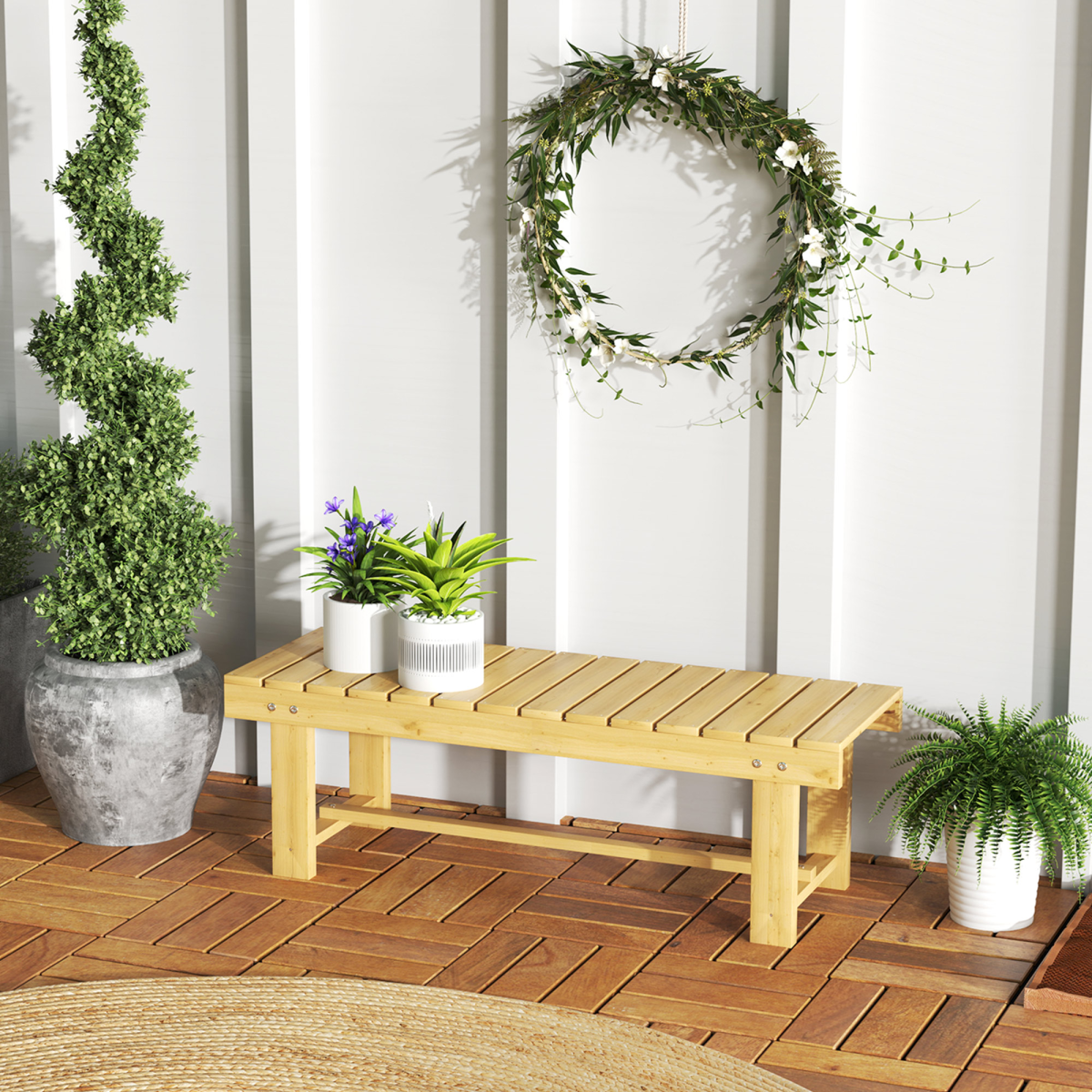 Outsunny 2-Seater Solid Fir Wood Garden Bench – Weather Resistant Outdoor Patio Seat with Foot Rest