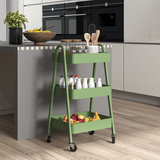 HOMCOM 3-Tier Rolling Utility Cart with Mesh Trays – Kitchen Storage Trolley, Green